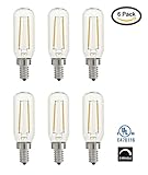 Light BlueTM 2-Watt (25W) LED T6 / T25Tubular Filament, 120V, Candelabra (E12) Base Light Bulb, Dimmable, UL-Listed (6-PACK)