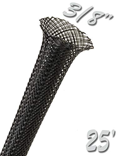 Electriduct 3/8" PET Expandable Braid Sleeving Flexible Wire Mesh Sleeve - 25FT (Black)