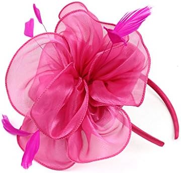 LATIMOON Derby Fascinator Hat Feather Cocktail Tea Party Headwear Dress Accessories Hair Clip for Women and Girls-Rose