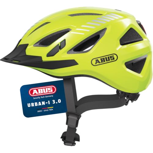 ABUS Stadthelm Urban-I 3.0 - Fahrradhelm mit Rücklicht, Schirm und Magnetverschluss - für Damen und Herren - Gelb (signal yellow), Größe M