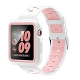 EloBeth for Apple Watch Band 42mm with Case, Soft Silicone Sport Strap iWatch Band with Shock Resistant Protective Case for Apple Watch Band Series 3/2/1 Nike+ Sport Edition(42mm White/Pink)