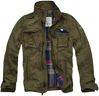 Mens Cali Holi Flannel Lined Military Cargo Jacket Olive