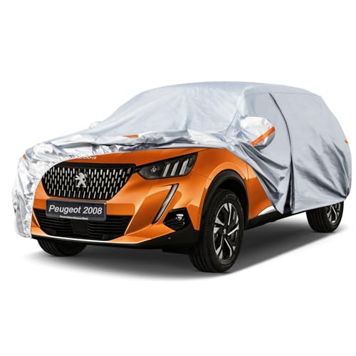 Kayme Outdoor Car Cover, Compatible with Peugeot 2008 (2013-2026), Waterproof Breathable Anti-UV Anti-Dust 6 Layers Car Cover with Zip and Cotton Lining.
