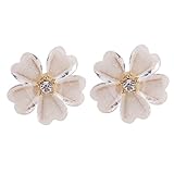 Grace Jun Silver Plated or Gold Plated Opal Flower Shape Clip on Earrings Non Piercing for Women (Gold)