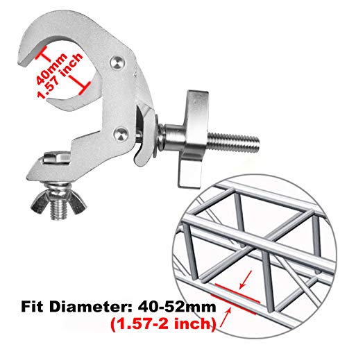 Stage Lighting Clamps for DJ Spot Lighting Aluminum alloy 6061 Lighting Mount Light Hook Heavy Duty 330lb Fit 40-52mm Pipe OD, 10mm Diameter Aperture