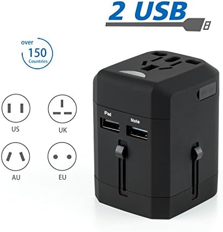 Parboo Universal World Travel Adapter,Over 150 Countries &amp; USB Power Adapter for iPhone, Android,Black