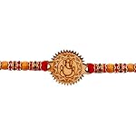 Rakhi Thread for Brother Bhaiya with Wooden Ganesh Engraved in Center for Rakshabandhan Rakhee Bracelet Multicolor