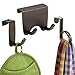 mDesign Metal Over Cabinet Door Kitchen Storage Hooks and Ring - Holds Dish Towels, Hand Towels, Pot Holders, Oven Mitts - Set of 3 - Bronze