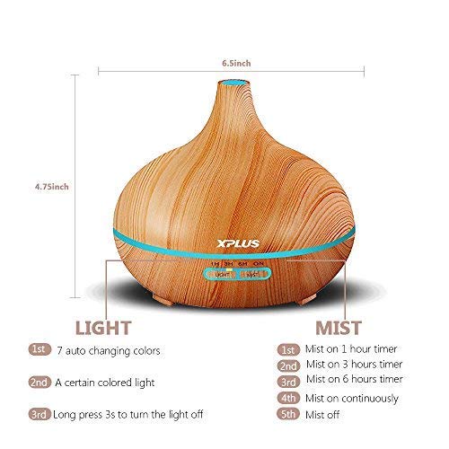 Essential Oil Diffuser,XPLUS 300ML Aroma Diffuser Aromatherapy Ultrasonic Cool Mist Humidifier with Color LED Lights Changing for Baby Office Home Bedroom Living Room Study Yoga Spa (2 Pack 25B)