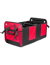 TRUNKPAK   Organizador de maletero plegable para todo tipo de vehículos, almacenamiento de vehículos y maletero de coche, para uso en casa, de tela resistente, de cartón, 6 compartimentos, color rojo y negro
