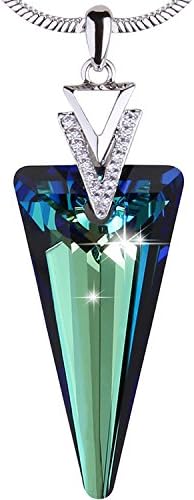 LE PAPILLION Pendant Necklace chain for Women for girlfriend Made with Swarovski Crystals Triangle Shape Green