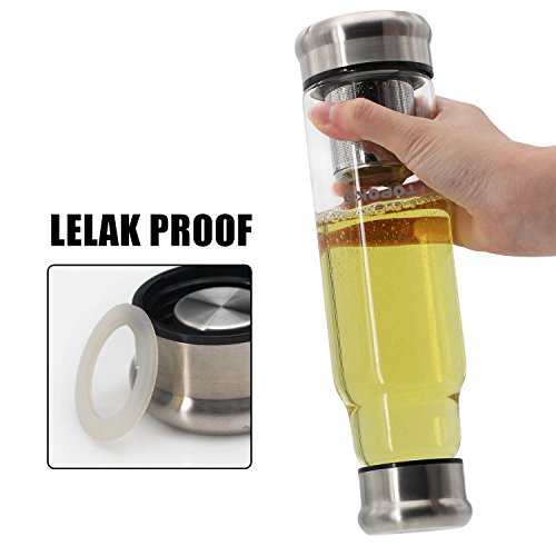 TOPOKO 18.5 Oz Glass Tea Infuser Travel Mug with Strainer and Nylon Sleeve. Borosilicate Glass Bottle for Loose Leaf Tea, Cold Brew Coffee, Fruit. Tea Cup with Stainless Steel Mesh Filter. (Pink)