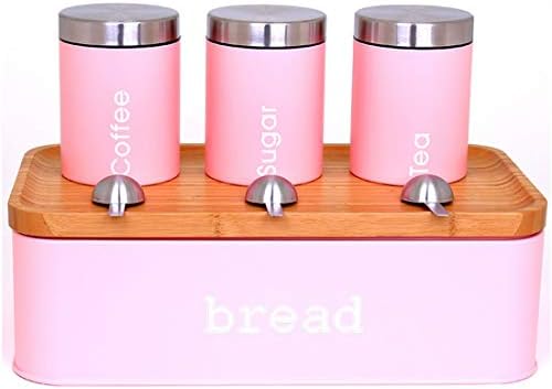 MAGAI Food Storage Containers 4 Piece Set, Airtight Kitchen Container with Spoon Glass Food Pantry Organization (Color : Pink)