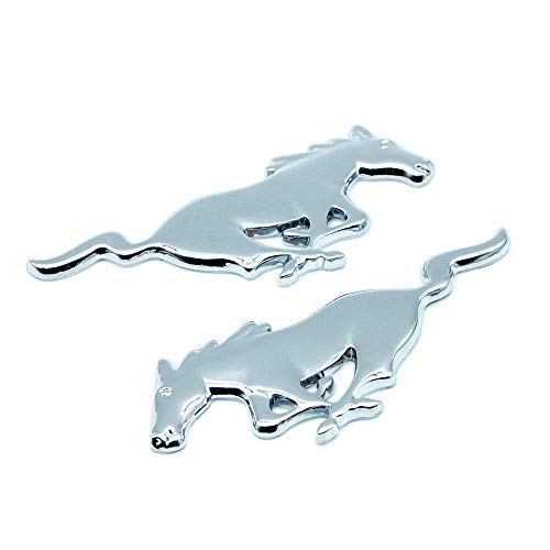 AutoTrends 2pcs Chrome Galloping Horse 3D Car Emblem Tuning Metal Logo Badge