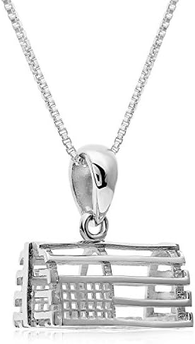 Sterling Silver Solid 3-D Lobster Crab Trap Pot Charm And Necklace. (16" Inches)