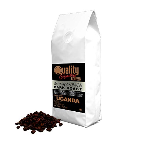 Natürliche Kaffeebohnen. Dunkle Röstung. 100 % Arabica. Einzigartige Herkunft Uganda, 1kg. Von Hand geröstet.