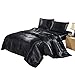 Hotel Quality Black Duvet Cover Set King Size Silk Like Satin Bedding with Hidden Zipper Ties Soft Comfortable Hypoallergenic Stain Resistant Solid Quilt / Comforter Cover Set by Lucky lover