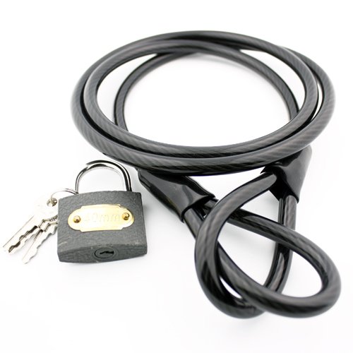 TOPZONE 47" inch Heavy Duty 8mm Flexible Steel Double Loop Security Cable with 40mm Key Lock