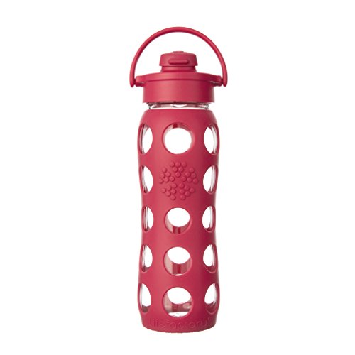Click Here to See More Images Lifefactory 22-Ounce BPA-Free Glass Water Bottle with Flip Cap and Silicone Sleeve, Raspberry