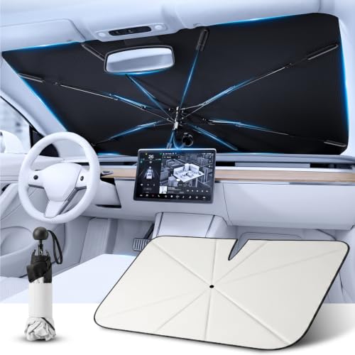 PEMOTech Foldable Car Sun Shade with 5-Layer Nano, Sun Visor Car Sun Protection Car Windscreen 360° Rotatable, UV Protection, Heat Protection, Anti-Puncture for Most Vehicles (132 x 76 cm)