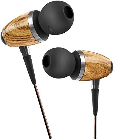 Earbuds, Macassar Ebony Wood In-Ear Noise-isolating Earphones, Heavy Bass Earbuds with Microphone for iPhone iPad iPod Android Smartphones Tablets Laptop Mac Computer