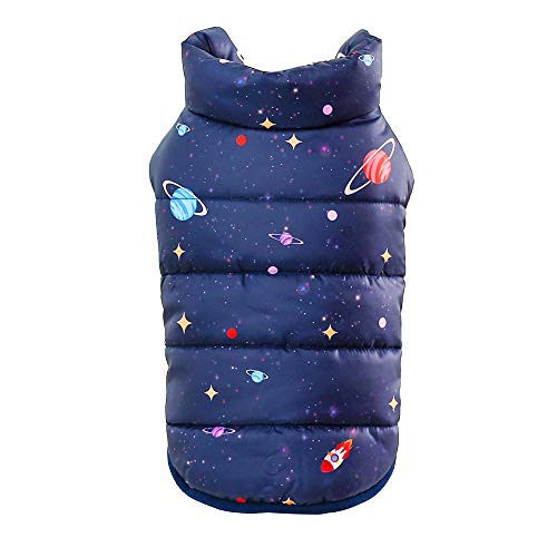 Pet Warm Vest Puppy Winter Planet Printed Button Apparel Dog Costume Cat Clothes Jackets (XL, Navy)