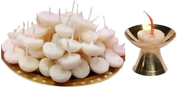 Oil Lamps & Accessories - SHOPOGENIE 100 Ghee Cotton Wicks and Diya Holder | Wicks Processed with Ghee for Diya | Cotton Wicks for Diya