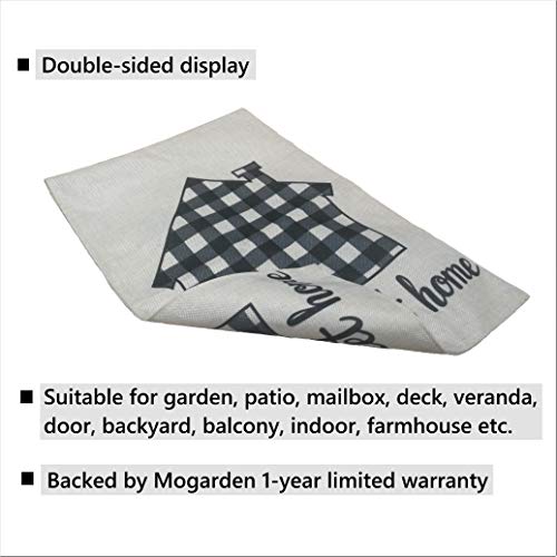 Mogarden Home Sweet Home Garden Flag, Double Sided, 12.5 x 18 Inches, Buffalo Check Plaid Heavy Weatherproof Burlap Yard Flag