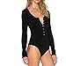 May&Maya Women's Long Sleeve Partial Front Button Bodysuit(Black M)