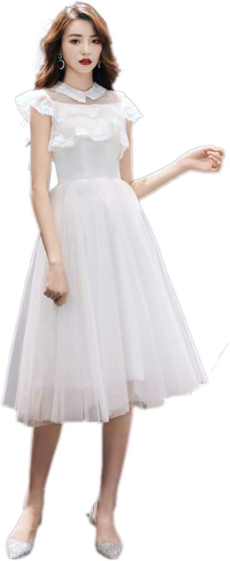 Amazon Ominefans 白い かわいいカクテルドレス ショートパーティドレス 膝丈 ワンピース 二次会ブライダルドレス 花嫁の付き添い人 ブライダルドレス 普段着 パーティードレス 通販