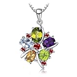 Jewelrypalace Natural Amethyst Citrine Garnet Peridot Sky Blue Topaz 925 Sterling Silver Pendant Necklace 18