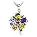 JewelryPalace Flower Multicolor 3.1ct Natural Amethyst Garnet Peridot Citrine Blue Topaz Pendant Necklace 925 Sterling Silver 18