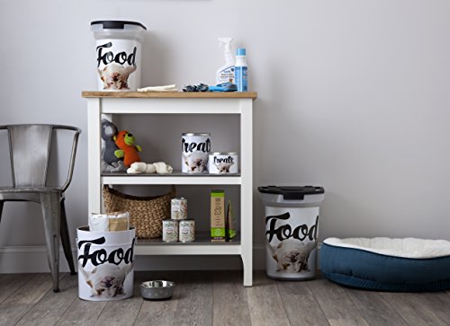 Paw Prints 26 Pound Plastic Rolling Pet Food Bin, Carlos the Bulldog Design, Includes Measured Scoop, 15.5 x 16.75 x 13.25 Inches (37579)