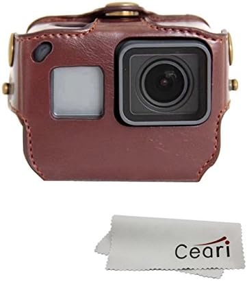 CEARI PU Leather Camera Case Bag Protective Cover with Strap for Gopro HERO 5 Action Camera - Coffee