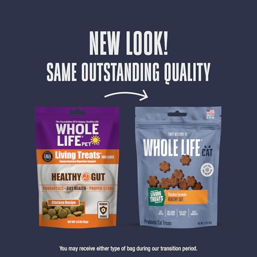 WHOLE LIFE CAT LIVING TREATS FOR CATS – HUMAN GRADE PROBIOTICS FOR GUT HEALTH & SENSITIVE STOMACHS, NATURAL DIGESTIVE SUPPORT, HEALTHY SNACKS – CHICKEN & YOGURT, 1.5 OZ (PACK OF 1)