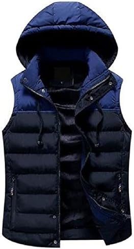 DressUMen DressU Men's Lightweight Hooded Sleeveless Splice Color Down Vest Coat Dark Blue 2XL
