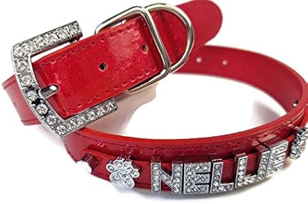 red dog collar with rhinestones