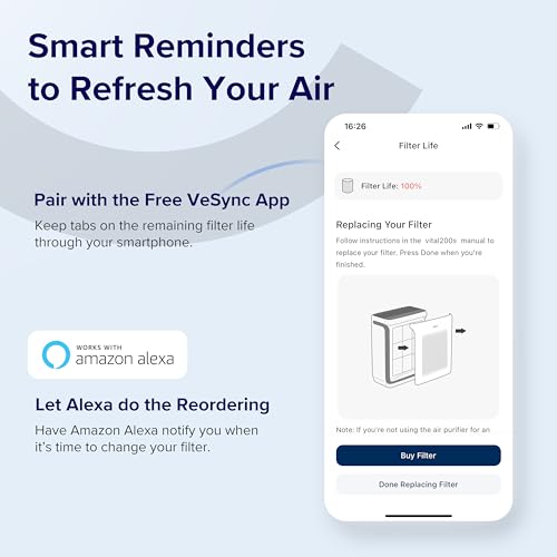 LEVOIT Genuine Vital 200S-P Air Purifier Smoke Remover Replacement Filter, Supports HEPA Sleep Mode, 4-in-1 High-Efficiency Activated Carbon Filter, Vital 200S-RF-SR, 1 Pack, Blue