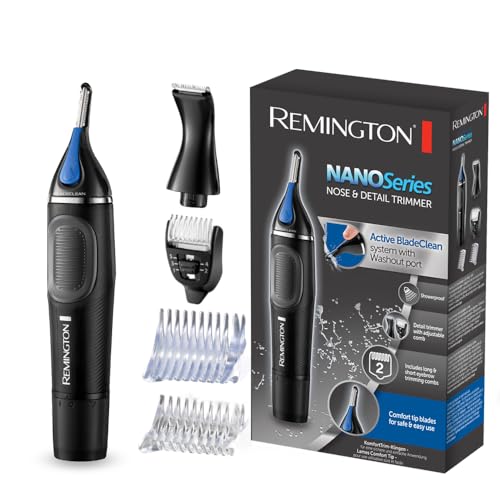 Cortapelos Nariz y Orejas Nano Series, Recortador Pelos Nariz, Orejas, Cejas y Vello Facial, Recortador Vertical, 2 Peines, Cortador Precisión con Peine Ajustable, Resistente Agua - NE3870