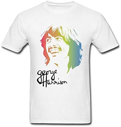 QiunSen Mens Beatles George Harrison Live Portrait White T-Shirt