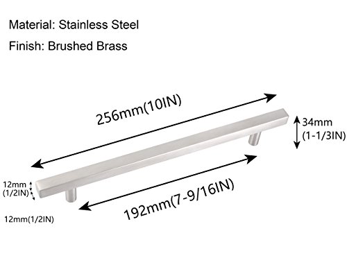 Silver Dresser Handles:Cabinet Hardware Cupboard Pull Kitchen Cabinet T Bar Handle Dresser Knobs Set - 10" Total Length,7-3/8 IN Hole Centers - 10 Pack,YTHD1212BN192-10PAMZ