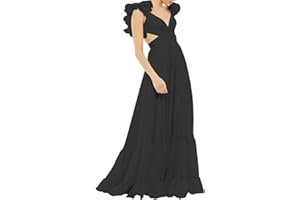 Lawrncedw Chiffon Ruffle Prom Dresses for Women V Neck Long Bridesmaid Dresses Backless Formal Evening Gowns A Line