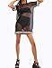 WuLun Women's Sexy Short Sleeve Patchwork See Through Gauze Mesh T-Shirt Dress (Large, Black)