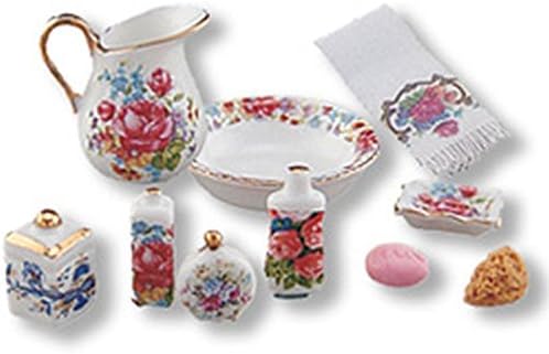 Reutter Porcelain Dollhouse Miniature Dresden Rose Bath Accessories Set by