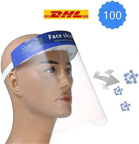 100PCS Plastic Face Shield Protect Eyes and Face with Full Protective Clear Film Elastic Band and Comfort Sponge Dental Face Shield for Men Women