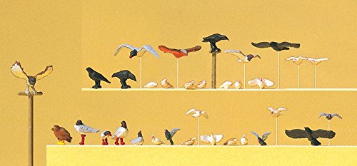 Preiser HO Scale Model Figure/Animal Set - Birds (Pigeons, Seagulls, Crows) 22Pk