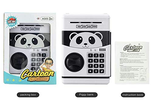 GoodsFederation Kids Electronic Password Piggy Money Bank ATM Savings Box with Code Lock,Mini Cartoon Panda Cash Coin Can Box with Voice Prompt & Music,Deposit Machine for Christmas Birthday Gifts