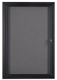 Fabric Corkboard for Wall Mounting, 24" x 36" Enclosed Message Board with Hinged, Swing-open Door, Gray Fabric and Black Aluminum Frame