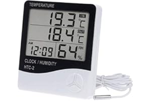 YCDC Digital LCD Temperature Humidity Hygrometer 1.5m Probe Cord, HTC-2 Big Display, More Accurate, Greenhouse Room Indoor Thermometer Monitor,Clock Beep, Fish Tank Temperature Controlling