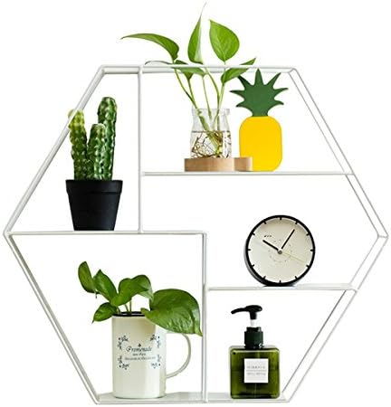 KINGSOUS KINGSO Wall Unit Retro Wood Industrial Style Metal Shelf Rack Storage White